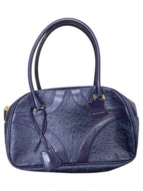 Vintage Danier Navy Ostrich-Texture Shoulder Bag with Gold Hardware